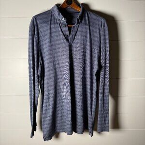 Broletto Mens Navy Striped Long Sleeve Polo Size XL 100% Cotton